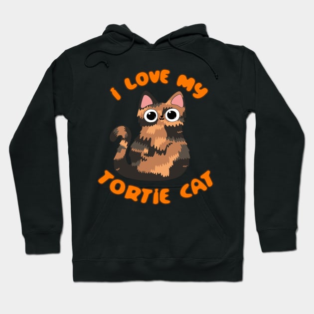 I Love My Tortie Cat Tortoiseshell Kitty Torbie Kawaii Chibi Hoodie by BluVelvet